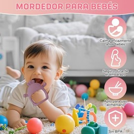 2Pack Mordedera de Silicona 2 en 1 para Bebé, Diseño de Pollo y Guante, Juguete para Dentición 0-6 Meses, Alivio de Encías, Libre de BPA, Fácil de Lim
