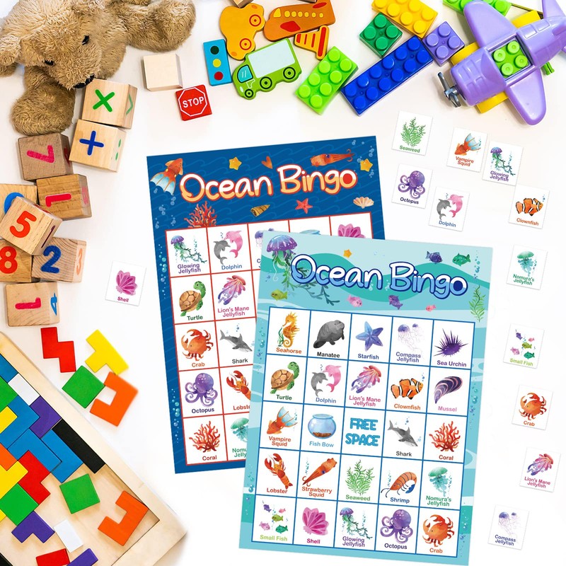 FANCY LAND Ocean Bingo Game 24 Players for Kids Under