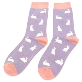 Miss Sparrow Rabbits on Lilac Ladies Novelty Ankle Socks Adult One Size