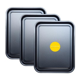 Essentials Baking Tray Set 38cm - Easy Cleaning Baking Tray/Pan, Non-Stick Tin, Multi-Pack Set Oven Trays in Black - Dishwasher Safe and Easy Clean by KITCHENEUR® (3)