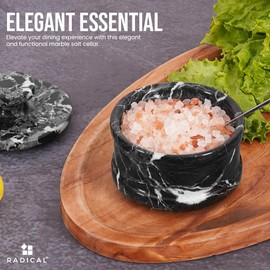 Radicaln Marble Salt Cellar with Lid 3.5" Inch Black Zebra Salt Box, Seasoning Container & Spice Jars, Stone Salt Holder for Counter, Spice Jar