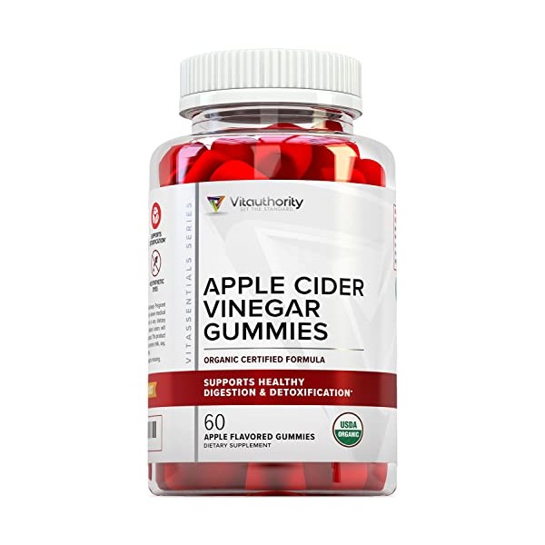 Organic Apple Cider Vinegar Gummies with The Mother - USDA Organic Vegan ACV Gummies for Cleanse and Detox Support and Digestive Health - Apple Cider Vinegar Gummy Vitamins for Adults - 30 Servings