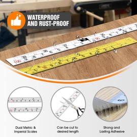 Self Adhesive Measuring Tape 78" Right to Left - 2PCS Yellow for Woodworking T-Track, Peel and Stick Ruler with Fractional Inches & CM
