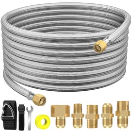 24Ft High Pressure Braided Propane Hose Extension and fittings with Conversion Coupling 3/8" Flare to 1/2" Female NPT, 1/4" Male NPT, 3/8" Male Flare for BBQ Grill, Fire Pit, Heater