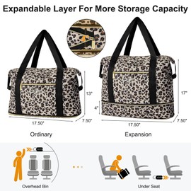 Vankor Expandable Travel Duffle Bag for Travel, Foldable Carry on Tote Bag Weekender Overnight Hosptital Bag for Men Women Lightweight Luggage Maternity Bag Leopard Print