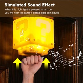 TLAOTNIY Super Bros Mini Question Block Night Lights - USB Powered Bedside Lamp with Game Sound Effects - Gift for Friends & Fans