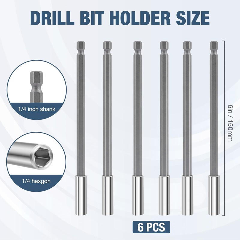 Drill Bit Holder 6’’, Drill Bit Extension 6 Pcs, Magnetic