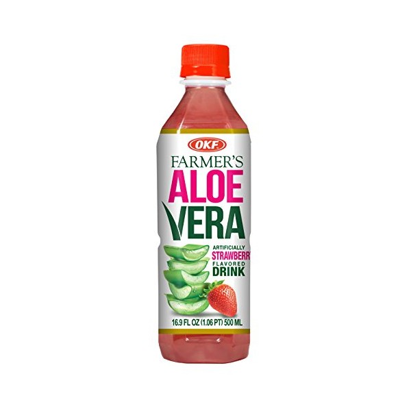 OKF Farmer's Aloe Vera Drink, Strawberry, 16.9 Fluid Ounce (Pack