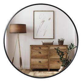 Growsun Growsun Black Round Mirror 24 inch, Wall Mounted Circle Mirror, Metal Framed Mirror for Bathroom Vanity, Bedroom Home Decor Mirros