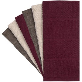 Pleasant Home Kitchen Towels (16.5”x 26”, 6 Pack) – Large Cotton Kitchen Hand Towels – Textured Solid Dyed – 369 GSM Highly Absorbent Tea Towels Set – Brown