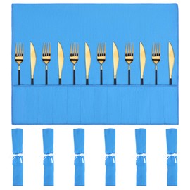 6 Pcs Silver Storage Bags Anti Tarnish Silver Protector Bags Blue Holder for Silverware Flatware Storage Organizer Silver Storage Cloth Place Setting Roll with White Ribbon for Teaspoon Utensils