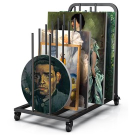 Mobile Art Canvas Storage Rack on Wheels, Adjustable Metal Framed Artwork Drying Holder, Large Vertical Picture Frame Display Stand for Painting Boards, Framed Picture, Shipping Box (Black)
