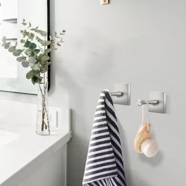 DGYB Towel Hooks for Bathrooms Set of 2 Brushed Nickel Shower Hooks for Inside Shower Stainless Steel Heavy Duty Wall Hooks for Hanging for Kitchen Bedroom Office Pool Coats