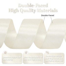Kryvus Antique White Satin Ribbon, Double Faced 1-1/2 Inch X 25 Yards Antique White Ribbon, Premium Satin Ribbon for Gift Wrapping, Crafts, Hair Bow Making, Sewing, Flower Bouquet, Wedding Party Decor