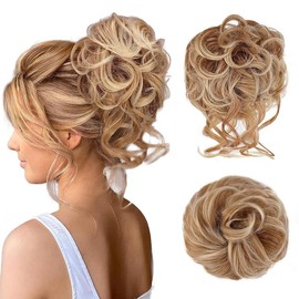 Vigorous Messy Bun Hair Piece for Women - 2PCS Synthetic Hair Pieces with Tousled Updo Hair Buns & Wavy Curly Texture Scrunchies Chignon Ponytail  - Easy to Wear & Versatile for Daily Use:_27/613# Strawberry Blonde &Bleach Blond Mixed