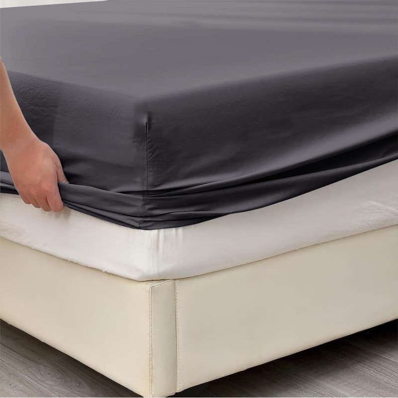 AL NOOR HOME Premium Charcoal Fitted Sheet - 100% Pure