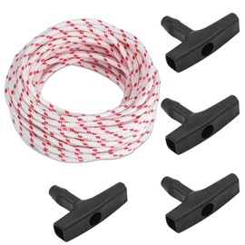 Starter Rope, Starter Rope Lawnmower 10 Metres, Replacement Pull Rope, 3 mm Lawnmower Cable Pulley, with 4 Pieces Starter Handle, for Lawnmower, Chainsaw, Trimmer, Edge Cutter, Brush Cutter, Motor
