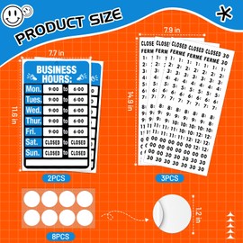 2 Pack Business Hours Sign, gliship Hours of Operation Signs for Business, Store Hours Signs for Business for Glass Door Window Office Outdoor, Open Closed Signs Include 2 Blue Signs 360 Stickers