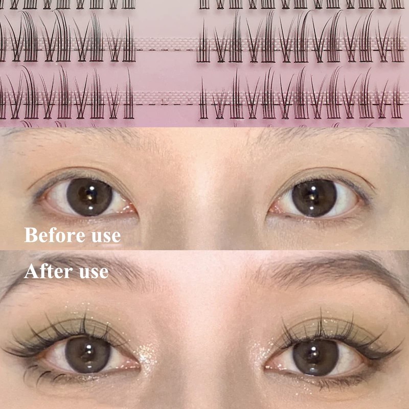 Manga Lashes Natural False Eyelashes Wispy Individual, 3D-C-6~12mm Cluster Lashes