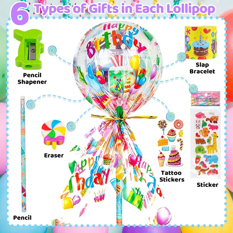 Classroom Birthday Gifts 24 Pack, Giant Lollipop Stationery Birthday Gifts