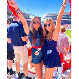 Game Day Bracelets for Women Football Bracelets Red Black Blue Heishi Clay Beaded Stretch Bracelets Stackable Sports Football Charm Bracelet Bangles Football Mom Accessories Outfits Jewelry Gifts (Red Blue 1)