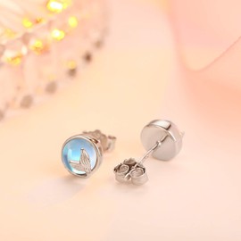 Moonstone Earrings for Women 925 Sterling Silver Mermaid Tail Heart Swirl Celtic Earrings Moon Tone Jewelry Gifts, Sterling Silver, Moonstone