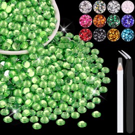 BELLEBOOST 2500PCS 5mm Resin Rhinestones in Bulk (Light Green), Bedazzling Flatback Crystals for Crafts DIY Nail Decoration, Gems Charms for Tumbler Shoes Clothing Fabric with Pickup Pen and Tweezers
