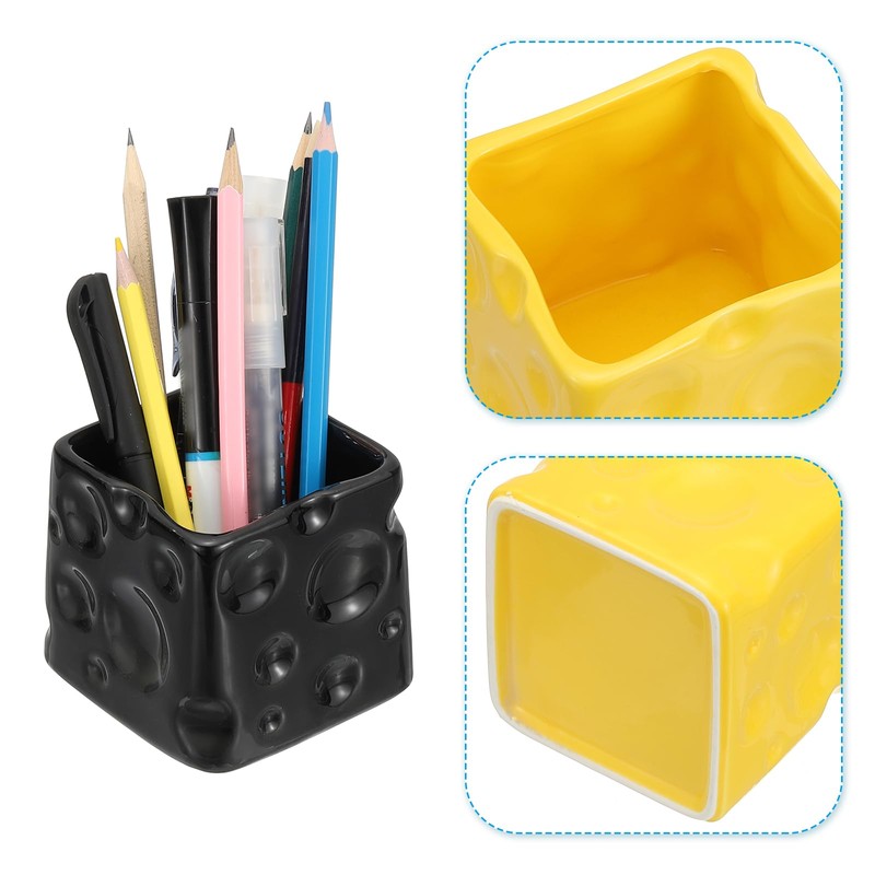 PATIKIL Cheese Pencil Holder, Ceramics Cheese Pen Holder for Desk