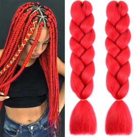 (2 Pack) 24"Ombre Jumbo Braiding Hair Extensions, MH MOIHSING High Temperature Synthetic Fiber Hair Extensions Hair Twist Braiding Pre-stretched Extensions for Women (Red(24" Length))