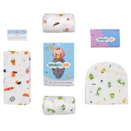 Muslin Swaddle Blankets 2 Pack 43” x 43”, 1 Burp Cloth, 1 Wash Cloth – 100% Cotton, Ultra Soft & Breathable Baby Swaddles for Newborns, Lightweight & Skin-Friendly Receiving Blankets for Boys & Girls