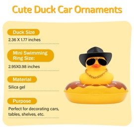 wonuu 2Pcs Duck Car Dashboard Decorations Rubber Duck Car Ornaments for Car Dashboard Decoration Accessories with Mini Swim Ring Sun Hat Necklace and Sunglasses, Cowboy-Black Set-Black+Brown