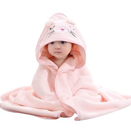 HiABsee Baby Towels with Hood - Ultra Soft Hooded Baby Bath Towels for Newborns, Unique Animal Design - Pink Cat