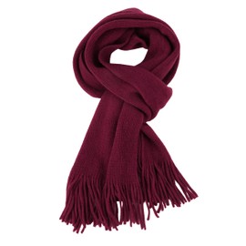 TOPTIE Winter Warm Scarf Cashmere Feel Scarves Solid Color Scarf for Men and Women- Burgundy