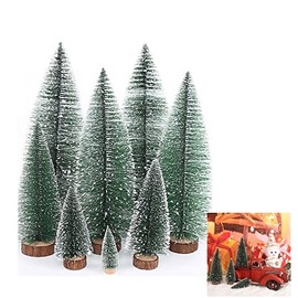 Pack of 8 Mini Green Artificial Christmas Trees, Miniature Small Christmas Tree, Table Decoration, Christmas Tree, Snow Effect, Mini Christmas Tree Decoration, Gift, Table Decoration, DIY, 10/15/20 cm