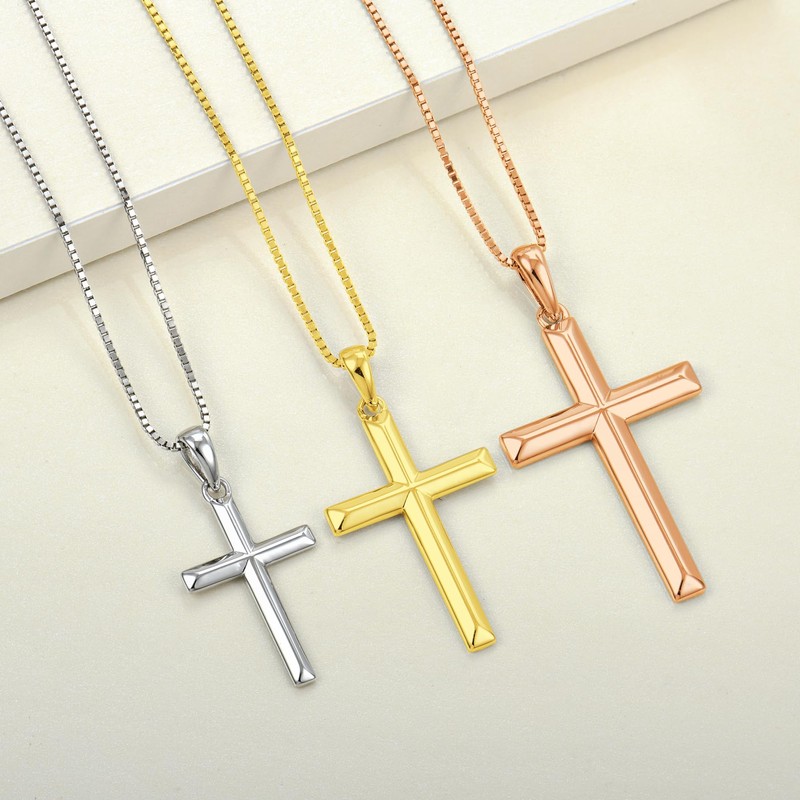 YL Cross Necklace for Women Sterling Silver Plain Cross Pendant