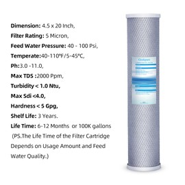 Geekpure Whole House PP Sediment and Carbon Block Replacement Filters -4.5 x 20 Inch -5 Micron-Pack of 4
