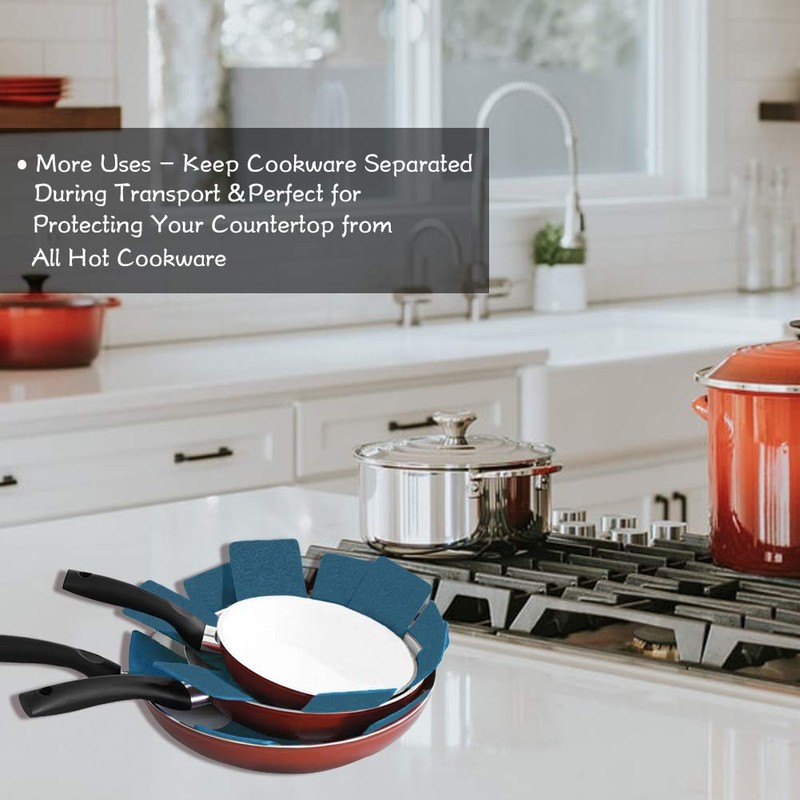 Pan Pot Protectors, Larger & Thicker Felt Pan Protector, Gray/Orange/Cyan