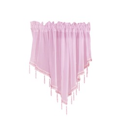 WUMUZAI 1Pcs Pink Sheer Valance Curtains 51.2 x 23.6 Inch, Beaded Swag Valances for Windows Living Room Kitchen Bedroom Bathroom, Short Top Farmhouse Valance Curtains with Rod Pocket Tassel Voile