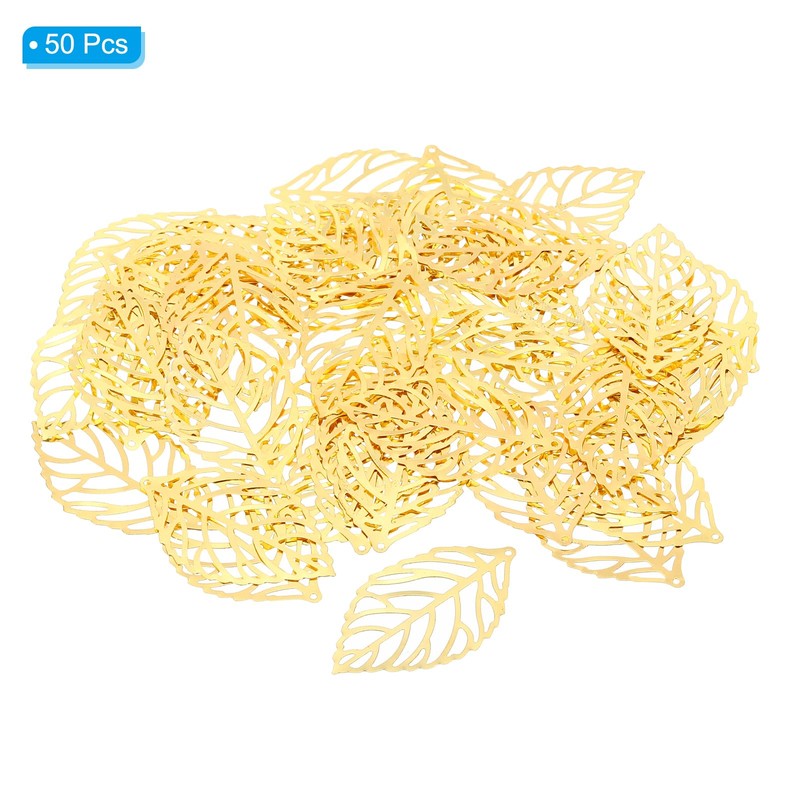 [PATIKIL] 44mm Leaf Pendant 50pcs Metal Tree Leaf Beads for