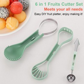 Watermelon Cutter - 6 in 1 Stainless Melon Cutter Set, Upgrade Watermelon Cutter Slicer Tool, Fruit Cutter Set with Watermelon Slicer,Melon Baller Scoop, Fruit Carving Knife,Fruit Pulp Separator