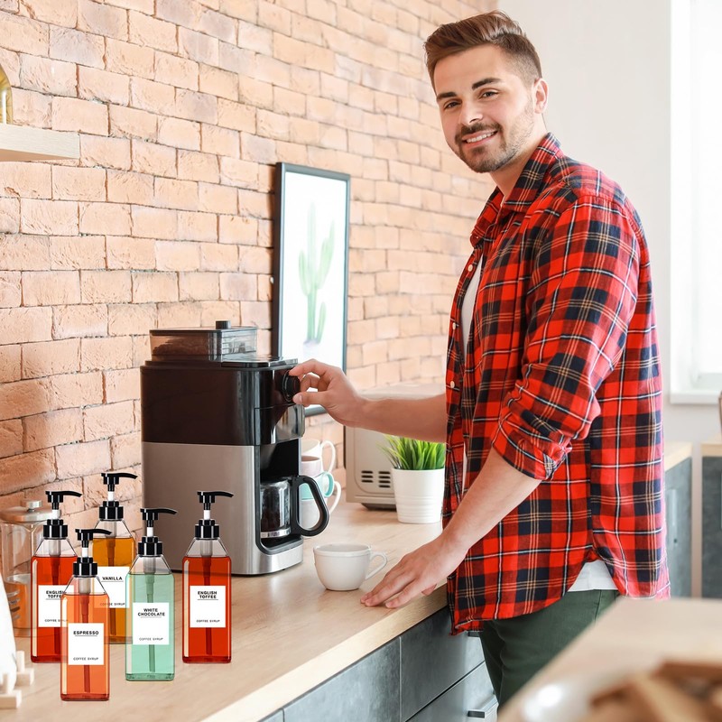 Nuogo 6 Pcs Coffee Syrup Dispenser Set 750ml, 500ml, 300ml,