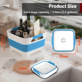 MontNorth 2.4 Gal Collapsbile Wash Basin with Drian Plug,9L Dish Pan for Soaking Baby Bottles,Portable Sink, Multiuse Foldable Bucket,Ice Beverage Tubs for Camping, Vegetable Washing, RV (Blue)