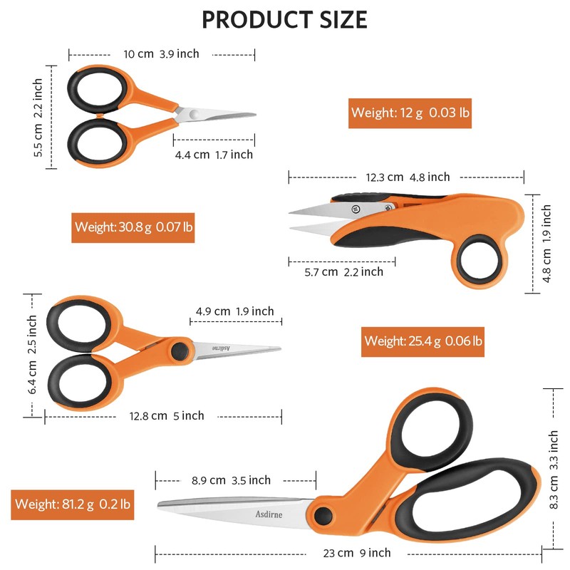 Fabric Scissors Set with Sharp Stainless Steel Blade and Soft