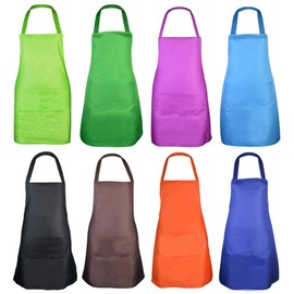 Fengek 8 Pcs Bib Apron for Unisex Colorful Kitchen Apron Bulk with 2 Roomy Pockets for Kitchen BBQ Painting Baking