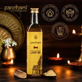 Panchami Sacred Fragrances - Sandalwood Lamp Oil | Inspired from Vedas & Puranas | 100% Natural & Pure Pooja Oil | for Worship & Wellness | 500 ML