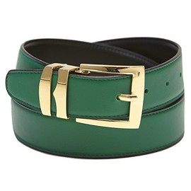 Men's Belt Reversible Wide Bonded Leather Gold-Tone Buckle GREEN/Black 38