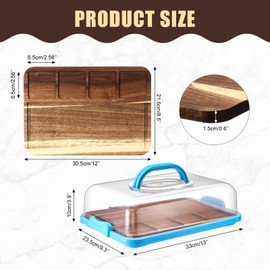 Jingmore Acacia Wood Cutting Board with Compartments Clear Locking Lid and Base 12 x 8.5 Inch Charcuterie Board Serving Board for Snacks Dessert Fruit Meats Cheese Kitchen Picnic Camping(Blue)