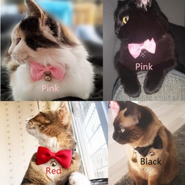 Olahibi Breakaway Clasp Safe Release Cat Collar, Handmade Bowtie,Clear Bell,Nylon Material, for Adult Cats(S,Red)