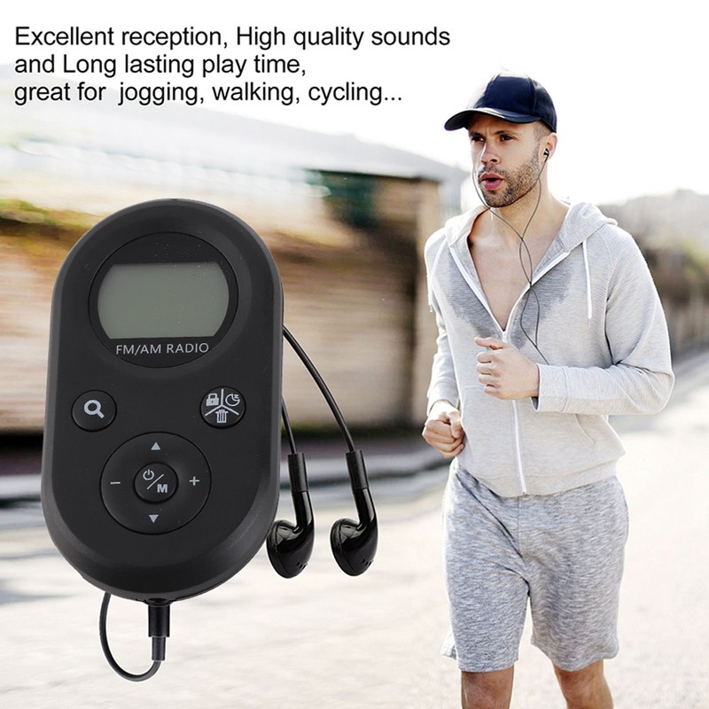 Pocket Radio Black with Backlight Rechargeable LCD Display 500mAh Portable