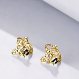 Bee Earrings Sterling Silver Gold Plated Bee Huggie Hoop Earrings Bumble Bee Hoop Earrings Jewellery Gifts for Women Girls